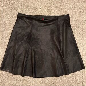 Black Faux Leather Mini Skirt - Women's Flared Style